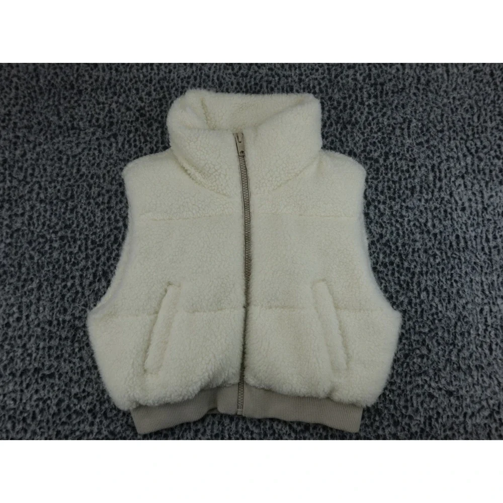 Garage Sherpa Puffer Vest Womens Medium Cream Ivory Faux Shearling Full Zip‎ Coz